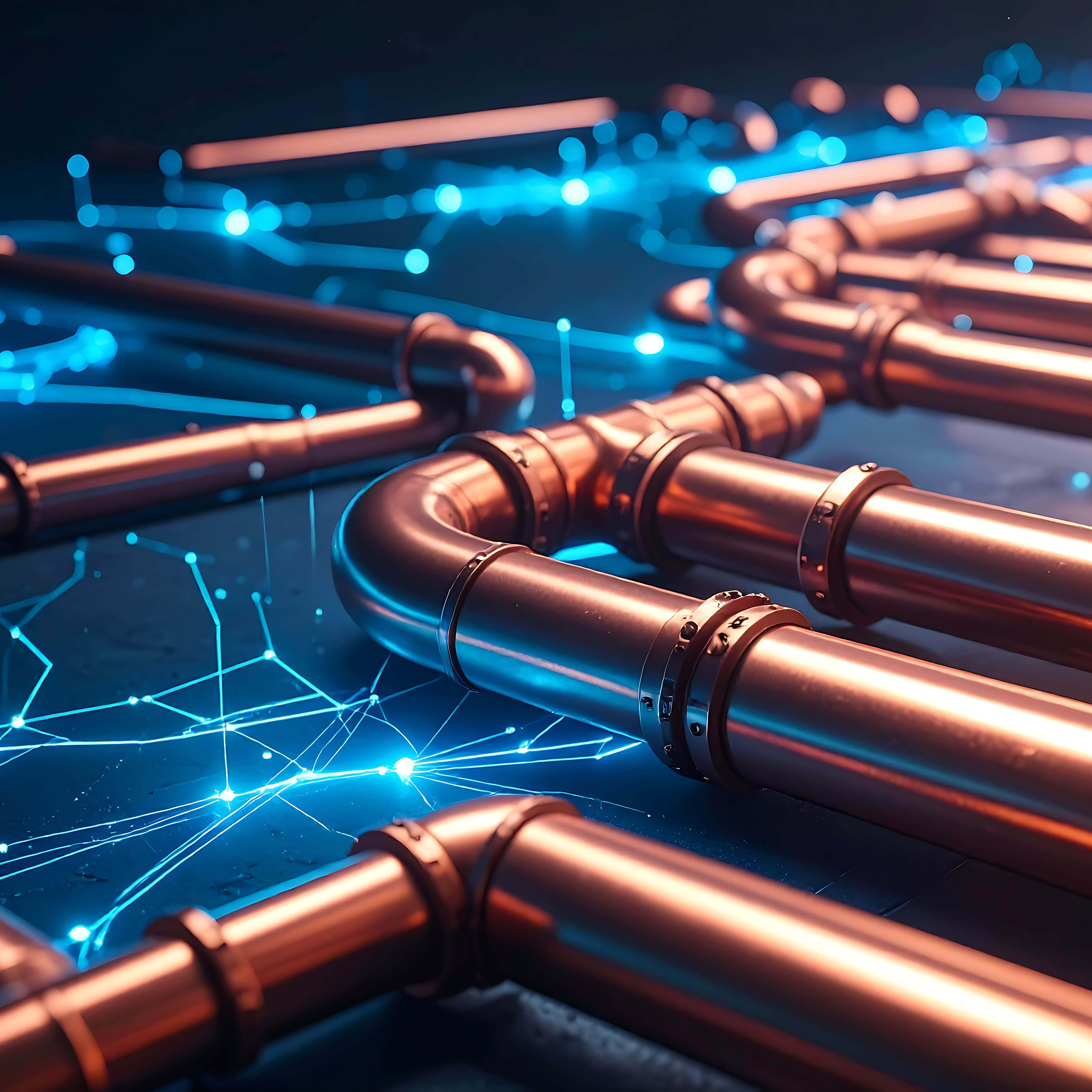 copper pipes over data visualizations